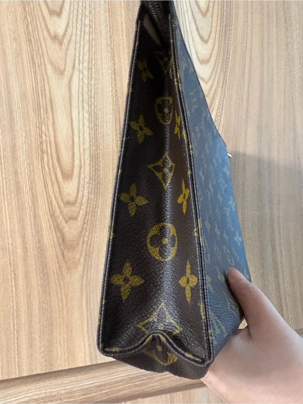 Authentic Louis Vuitton Monogram Poche Toilette 26 Clutch Bag Brown
